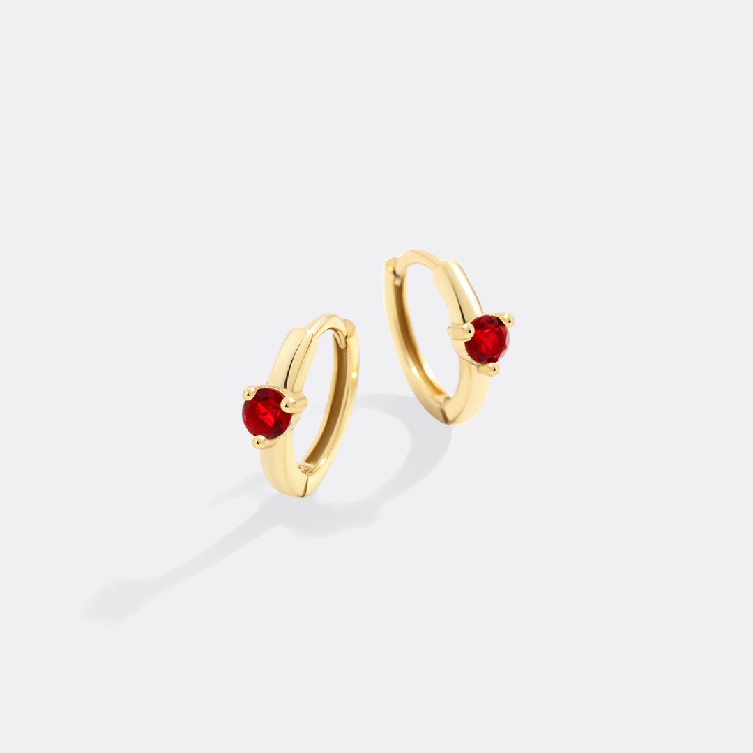 Solitaire Birthstone Huggie Hoop Earrings
